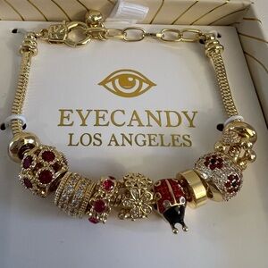 Eye Candy Gold and Burgundy Beaded Bracelet